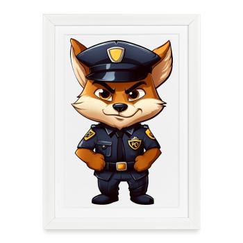 Renard policier - Affiche encadrée (27 × 37 cm) - blanc - Devant
