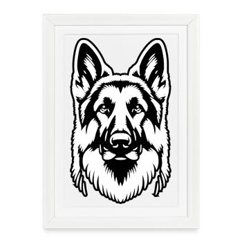 German Shepherd black silhouette from head - Framed poster (27 × 37 cm) - white - Front