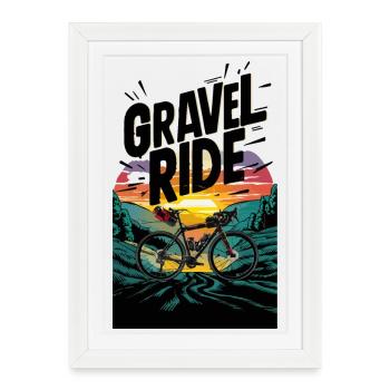 Gravel Ride coucher de soleil illustration - Affiche encadrée (27 × 37 cm) - blanc - Devant