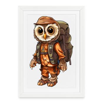 Owls Mountaineer / Hiking Owl - Framed poster (27 × 37 cm) - white - Front