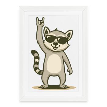 Lémurien rocker cool avec lunettes de soleil - Affiche encadrée (27 × 37 cm) - blanc - Devant