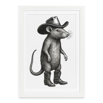 Drôle de souris Cowboy Western Life Rodeo Cult - Affiche encadrée (27 × 37 cm) - blanc - Devant