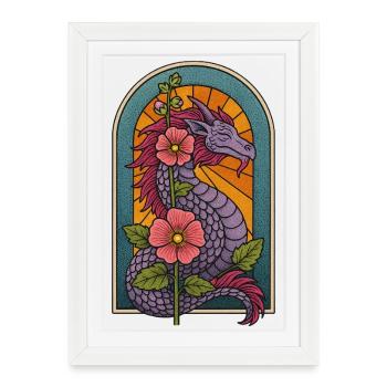 Dragon mythique aux accents floraux - Affiche encadrée (27 × 37 cm) - blanc - Devant
