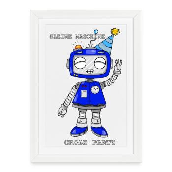 Playful robot with party hat - Framed poster (27 × 37 cm) - white - Front