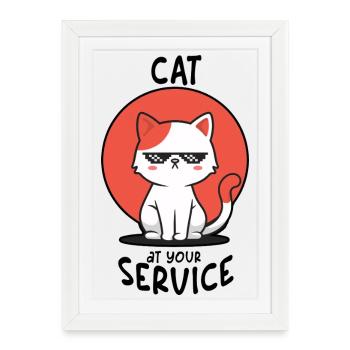 Cool Cat with Sunglasses – Cat At Your Service - Framed poster (27 × 37 cm) - white - Front