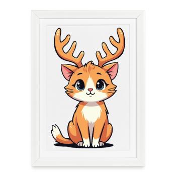 Reindeer Cat - Framed poster (27 × 37 cm) - white - Front