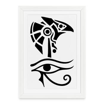 Dieu égyptien et oeil d'Horus (noir) - Affiche encadrée (27 × 37 cm) - blanc - Devant