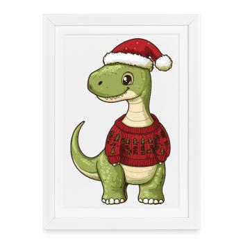 Dinosaur brontosaurus Christmas - Framed poster (27 × 37 cm) - white - Front