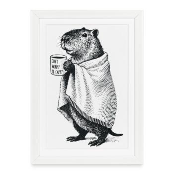 Don’t Worry Be Cappy - Automne Hiver Capybara - Affiche encadrée (27 × 37 cm) - blanc - Devant