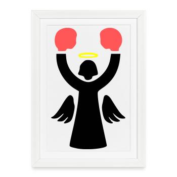 Boxer Ange Pictogramme Drôle - Affiche encadrée (27 × 37 cm) - blanc - Devant