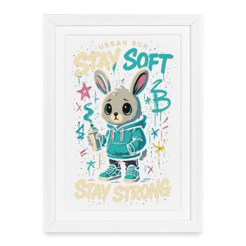 Sweat à capuche lapin urbain, restez doux, restez fort - Affiche encadrée (27 × 37 cm) - blanc - Devant