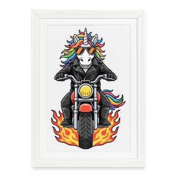 Flammes de moto licorne moto motards cool - Affiche encadrée (27 × 37 cm) - blanc - Devant