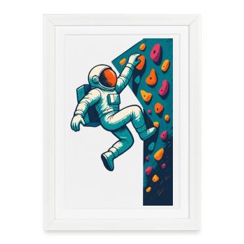 Bouldering Astronaut Hovering Easy Climbing Gesche - Framed poster (27 × 37 cm) - white - Front