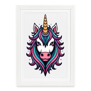 Splendeur néon licorne sauvage - Affiche encadrée (27 × 37 cm) - blanc - Devant