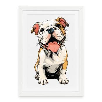 Illustration du chiot bouledogue anglais - Affiche encadrée (27 × 37 cm) - blanc - Devant