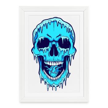 Melting Blue Skull - Framed poster (27 × 37 cm) - white - Front