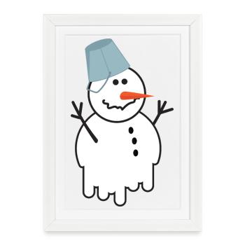 Seau de bonhomme de neige fondant Dessin drôle d’hiver - Affiche encadrée (27 × 37 cm) - blanc - Devant