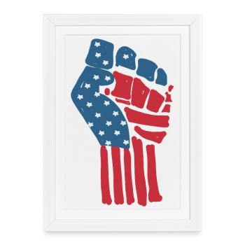 Drapeau USA sur un poing serré levé - Affiche encadrée (27 × 37 cm) - blanc - Devant