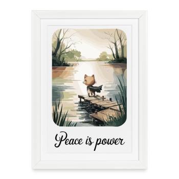 La paix est le pouvoir Chat Héros Calme Pleine conscience Nature - Affiche encadrée (27 × 37 cm) - blanc - Devant
