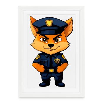 Policière Foxes / Police Fox - Affiche encadrée (27 × 37 cm) - blanc - Devant