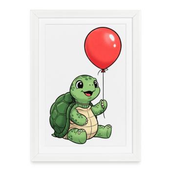 Turtle Kids T-shirt with Red Balloon - turtle - Framed poster (27 × 37 cm) - white - Front
