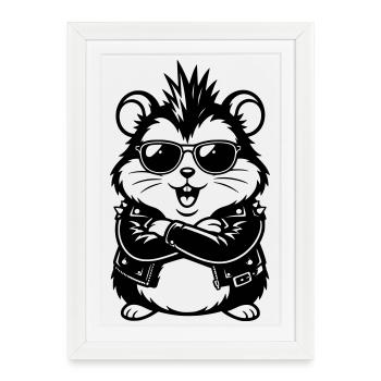Hamster punk avec des lunettes de soleil - Affiche encadrée (27 × 37 cm) - blanc - Devant