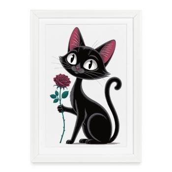 Cat Rose Motif for Romance Fans - Framed poster (27 × 37 cm) - white - Front