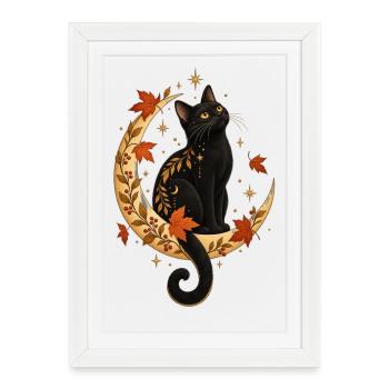Black Cat Hugging Pumpkin - Gerahmtes Poster (27 × 37 cm) - Weiß - Vorne
