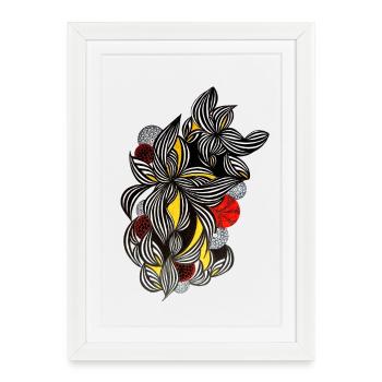 Fleurs de ligne blanche noire Accents jaunes - Affiche encadrée (27 × 37 cm) - blanc - Devant