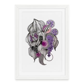 Fleurs Zentangle en Violet - Affiche encadrée (27 × 37 cm) - blanc - Devant
