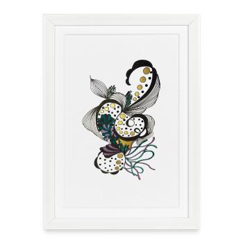 Silhouettes florales avec des points dorés - Affiche encadrée (27 × 37 cm) - blanc - Devant