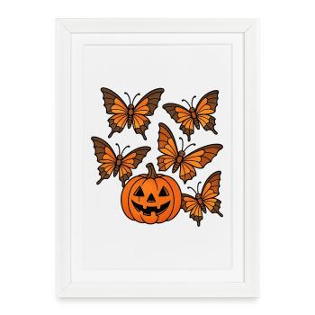 Citrouille d’Halloween avec des papillons - Affiche encadrée (27 × 37 cm) - blanc - Devant