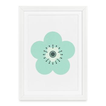 Vert menthe et fleur bleue - Affiche encadrée (27 × 37 cm) - blanc - Devant