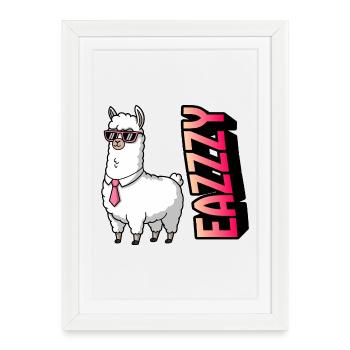 Lama im Anzug mit Pink-Sonnenbrille - Gerahmtes Poster (27 × 37 cm) - Weiß - Vorne