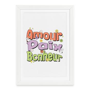 Amour Paix Bonheur Pop Pastel - Affiche encadrée (27 × 37 cm) - blanc - Devant