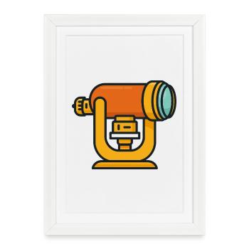 Orange Teleskop Cartoon - Gerahmtes Poster (27 × 37 cm) - Weiß - Vorne