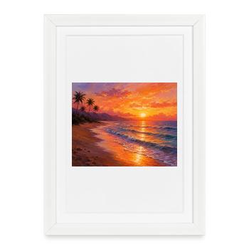 Tropical Sunset Beach Canvas - Framed poster (27 × 37 cm) - white - Front
