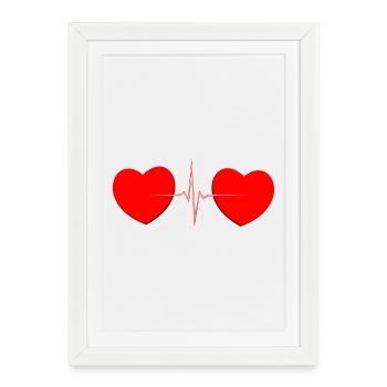 Ligne de vie Heartbeat Two Hearts – T-shirt rouge romantique - Affiche encadrée (27 × 37 cm) - blanc - Devant