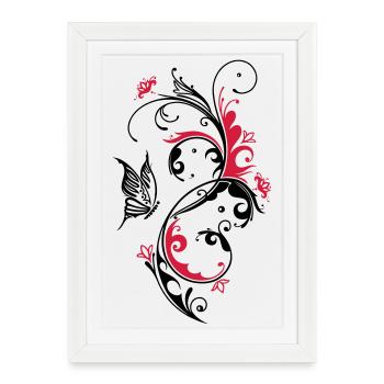 Beau motif floral abstrait avec un grand papillon. - Affiche encadrée (27 × 37 cm) - blanc - Devant