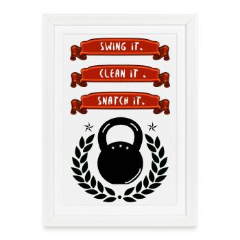 Kettlebell Bids Swing Clean Snatch Fitness Gym - Framed poster (27 × 37 cm) - white - Front