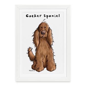 Drôle Cocker Spaniel - Affiche encadrée (27 × 37 cm) - blanc - Devant