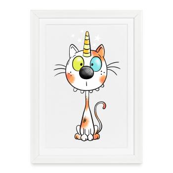 Mignon chat comique - Affiche encadrée (27 × 37 cm) - blanc - Devant