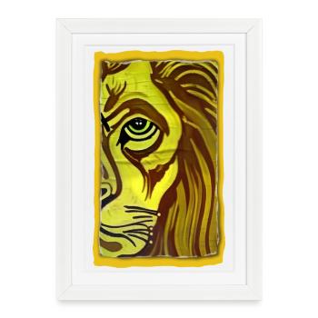 Portrait du lion dans le style jaune-brun - Affiche encadrée (27 × 37 cm) - blanc - Devant