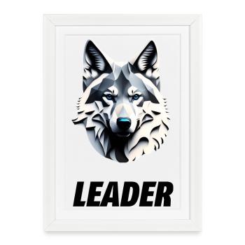 Tête de loup avec lettrage Leader - Affiche encadrée (27 × 37 cm) - blanc - Devant