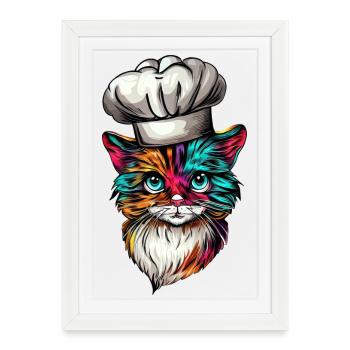 Cooking Cat with Rainbow, créatif - Affiche encadrée (27 × 37 cm) - blanc - Devant