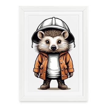 Hérisson mignon avec chapeau d’expédition - Affiche encadrée (27 × 37 cm) - blanc - Devant