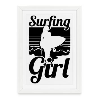 Fille surfeuse - Affiche encadrée (27 × 37 cm) - blanc - Devant