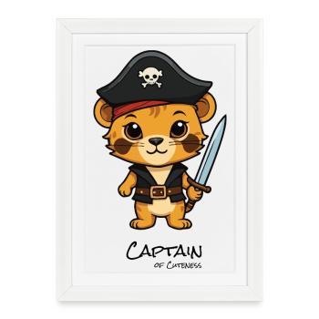 Chaton pirate avec un sabre - Affiche encadrée (27 × 37 cm) - blanc - Devant