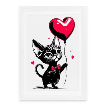 Ballon Chat Sphynx Coeur - Heartful Creatures - Affiche encadrée (27 × 37 cm) - blanc - Devant