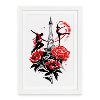 Dancer Paris Silhouette, Red Black Abstract - Framed poster (27 × 37 cm) - white - Front